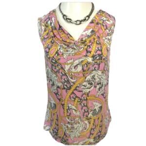 TNO Pink Cowl Neck Chain Link Print Top Plus Size 1X NEW Mob Wife
